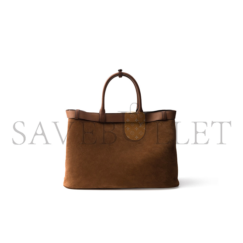 PRADA BUCKLE EMBELLISHED SUEDE LEATHER HANDBAG 2VG126 (48*34*18cm) PRADA BUCKLE EMBELLISHED SUEDE LEATHER HANDBAG 2VG126 (48*34*18cm)